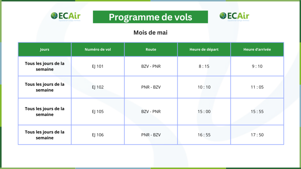 ECAir - Programme de vols mois de mai