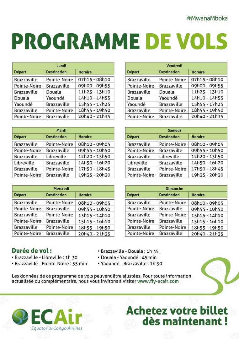 Programme de vols ECAir